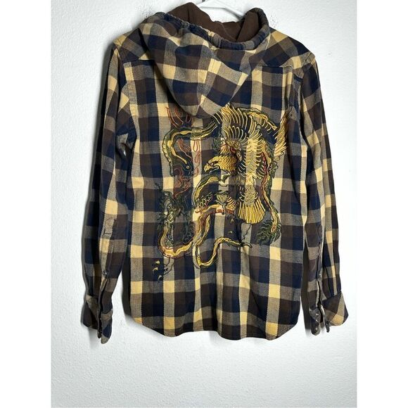 Samurai Surfer Men’s Hooded Embroidered Flannel Shirt Plaid Size M - Picture 4 of 13